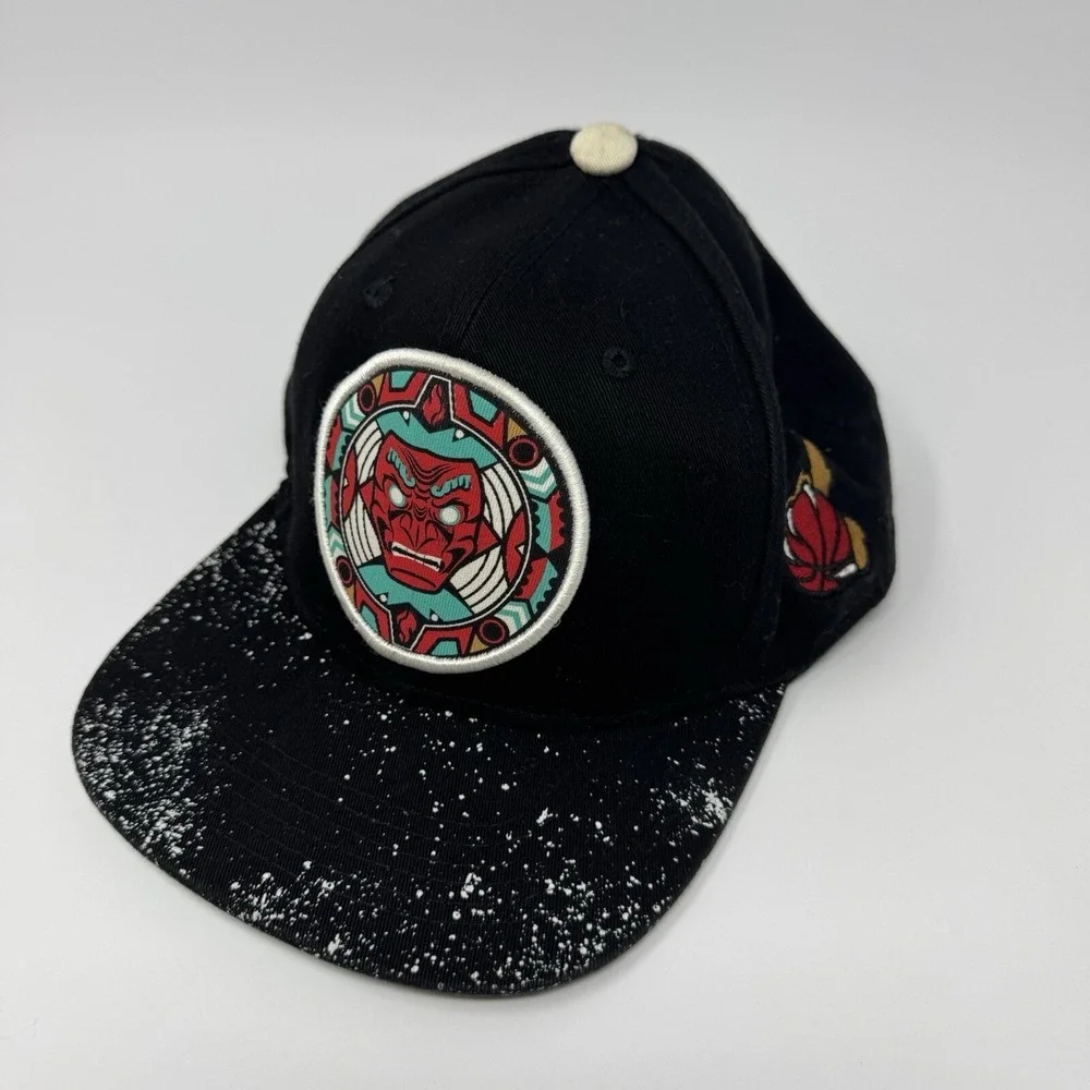 IcooPNY Icoop New York Snapback Hat‎ Black Aztec Oni Mask Paint Splatter